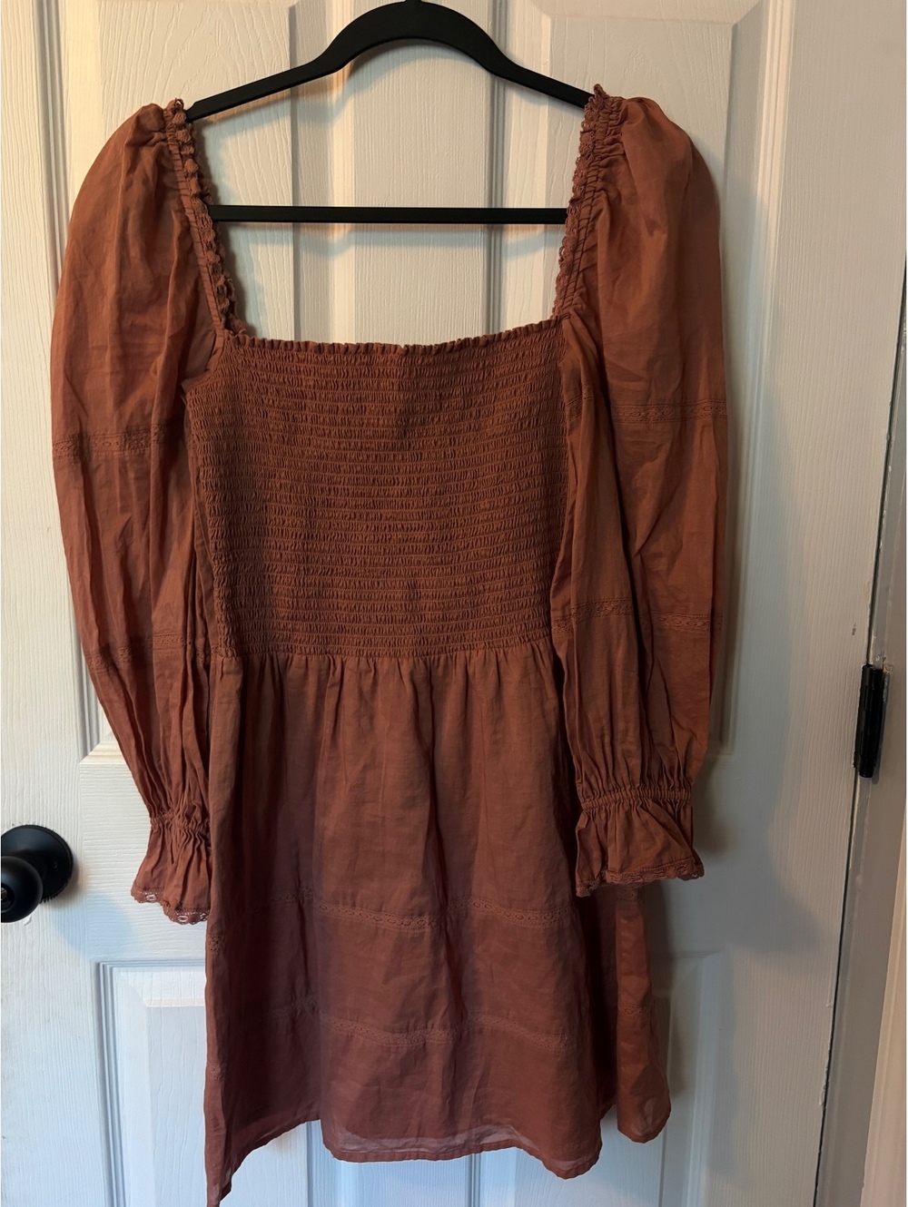 Reformation Organic Cotton Smocked Long Sleeve Mini Dress – Size 8